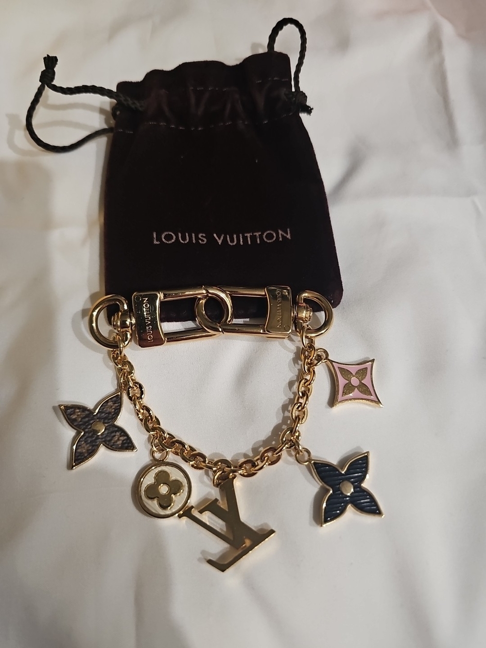 Louis Vuitton Gold and Pink Enamel Monogram Charm Keychain - Picture 5 of 5